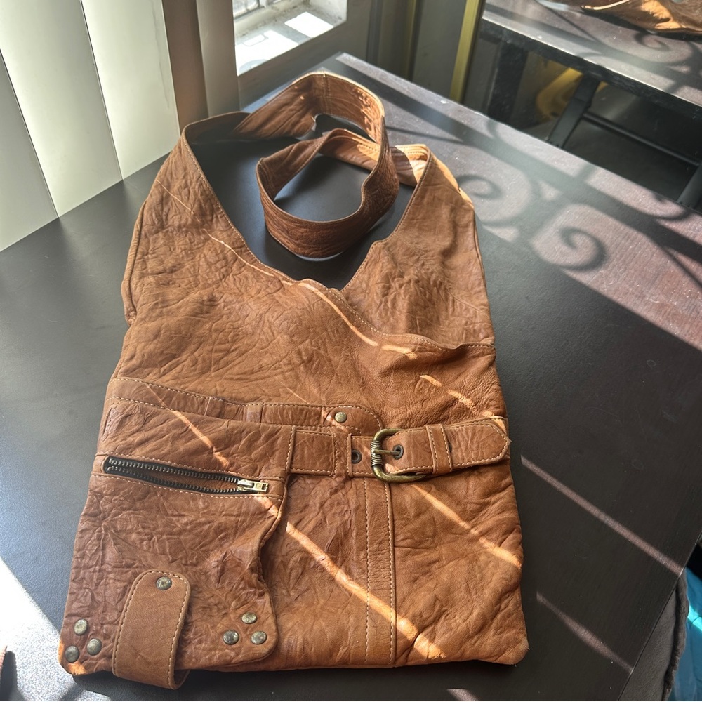 Vtg Viva Bags of California Soft Leather Crossbody Bag Purse Brown Distressed